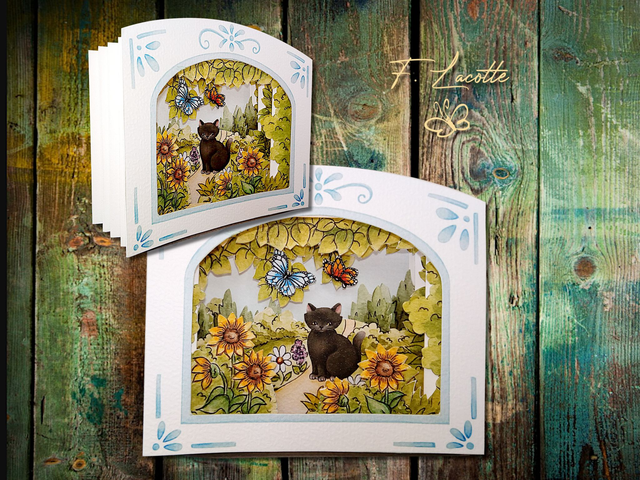 Carte tunnel - Chat noir &amp; tournesols