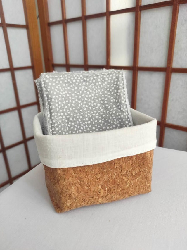 Panier en liège et coton de soin gris/blanc 