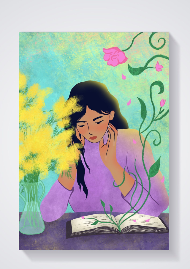 Affiche liseuse aux fleurs