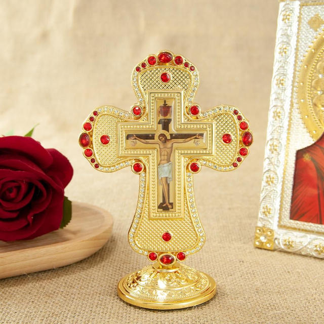 Cruz de Mesa Ícone Jesus Cristo Com Suporte