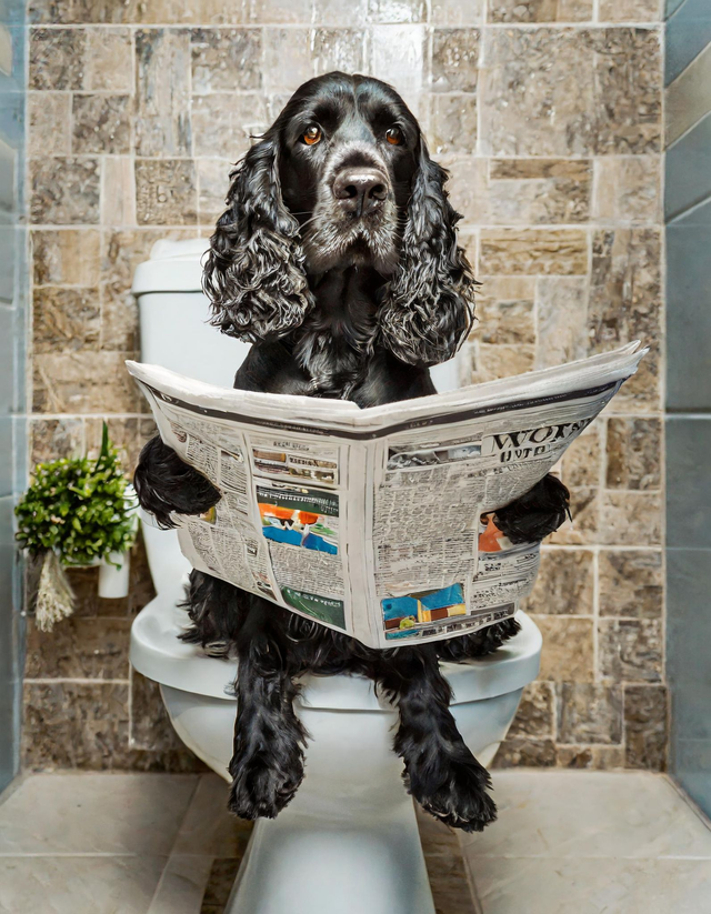 Spaniel on the Toilet Framed Canvas