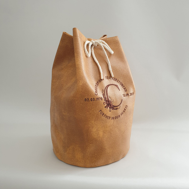 Large - Brown Embroidered Personalised Handmade Urn Bag
