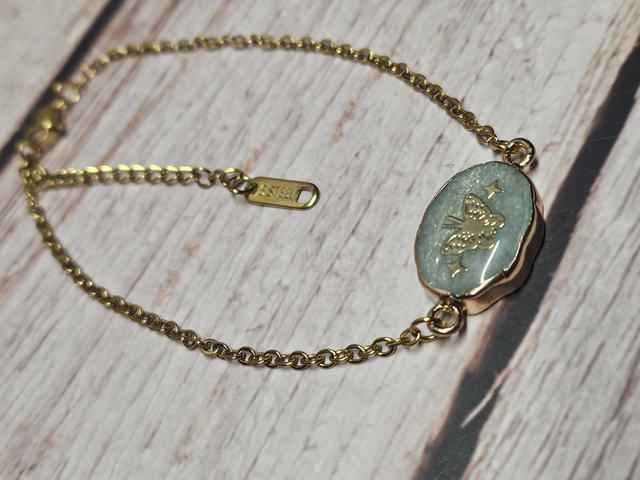 Bracelet en Amazonite – Papillon en acier inoxydable