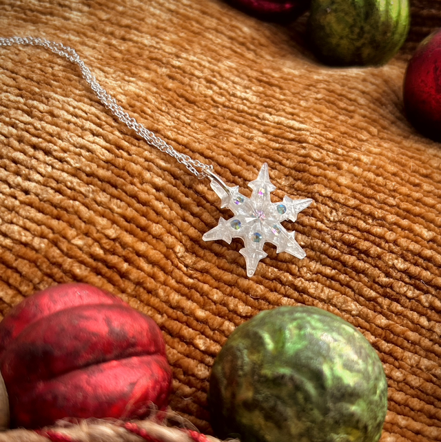 Snowflake Necklace Statement - White and Iridescent