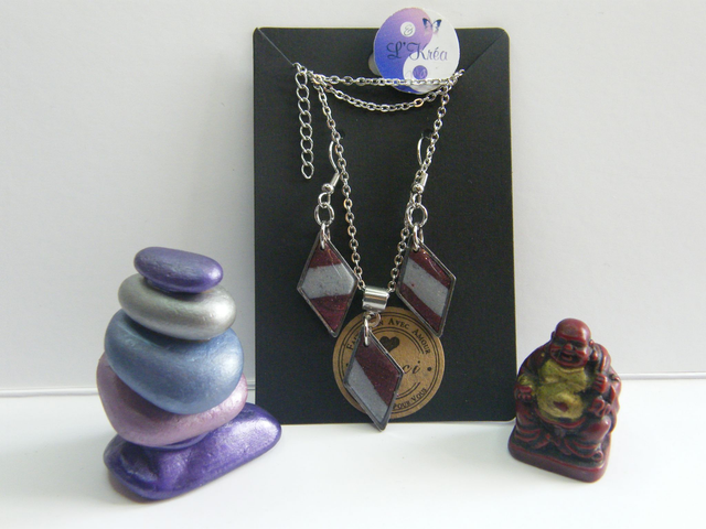 Losange Bordeaux/Gris nacré