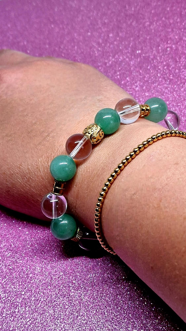 Bracelet Cristal de roche et Aventurine verte XL en