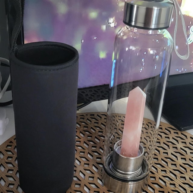 Bouteille acier inoxydable cristal  quartz rose 