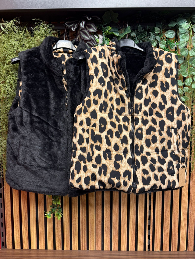 Bodywarmer 2 kanten zwart/leopard