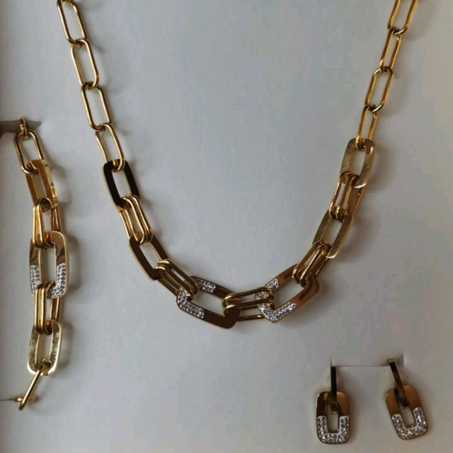 Parure de bijoux en acier inoxydable or et zirconium