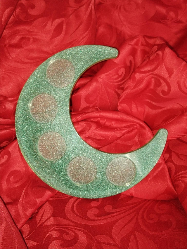 Bougeoir lune vert pailleté 
