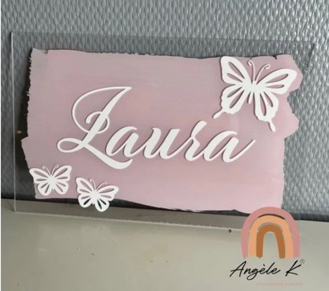 Plaque de porte en plexiglass avec prénom et décoration