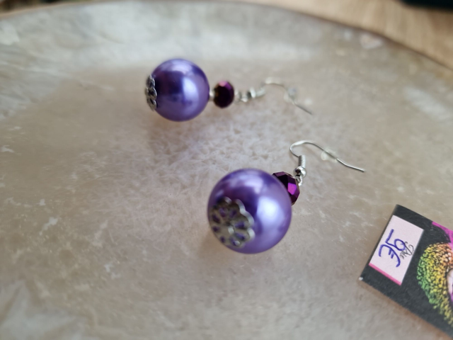 Boucles D'oreilles Perles Lila Cristal