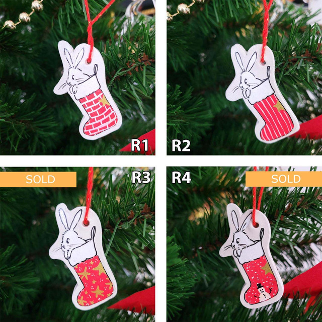 Suspension Lapin et chaussette de Noël rouge