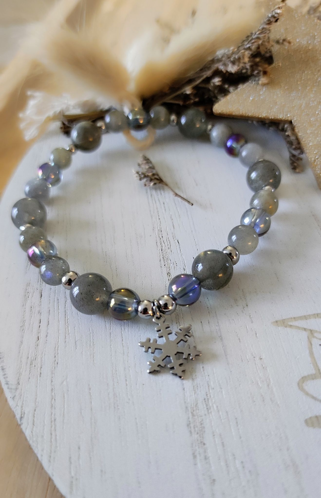 Bracelet "Protection, équilibre corps et esprit" Labradorite et Quartz Aura