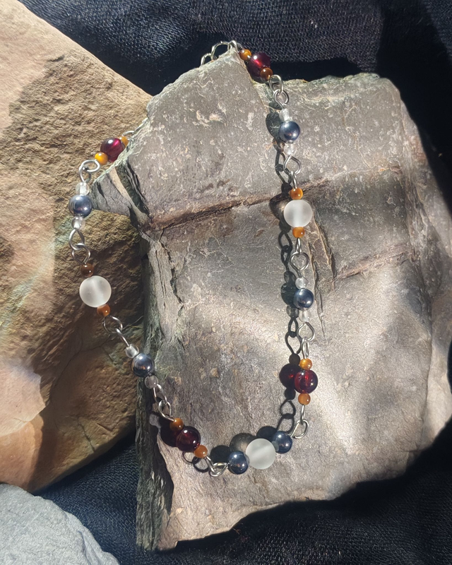 Bracelet chaîne grenat, œil de tigre, hématite