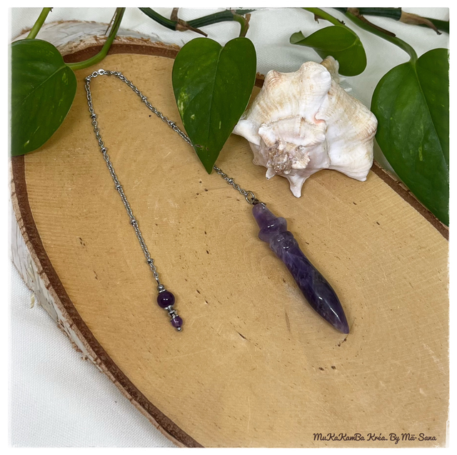 Pendule en améthyste – chaînette en acier inoxydable