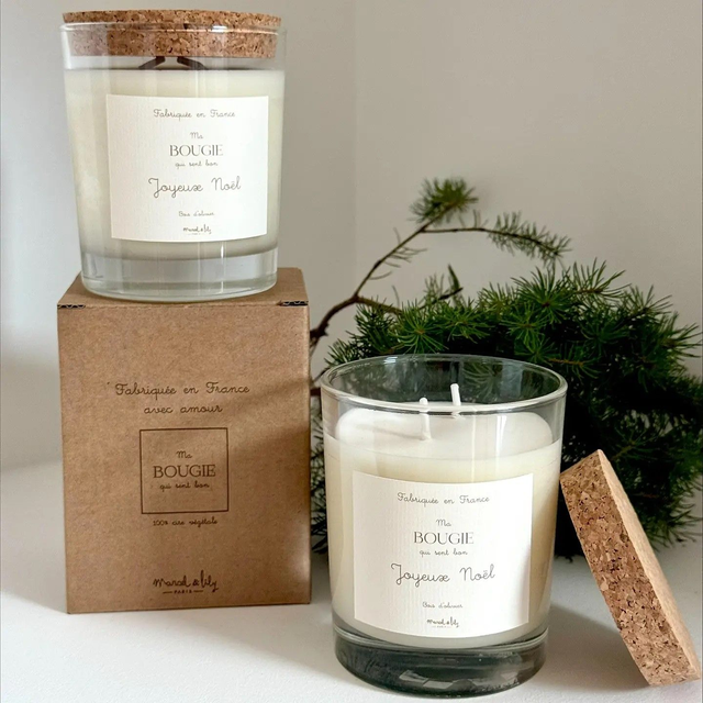 Bougie végétale "Joyeux Noël" 2 mèches 220gr