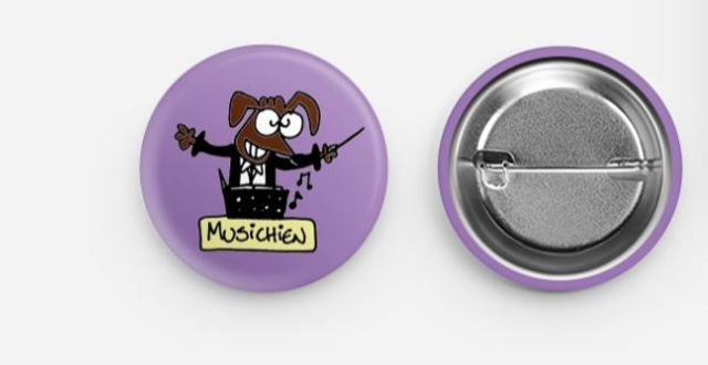 Badge humoristique pour les amoureux des chiens et de musique !