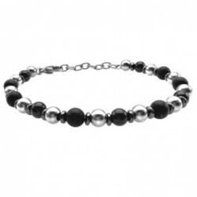 Bracciale uomo con sfere in acciaio e pietre naturali bijoux 