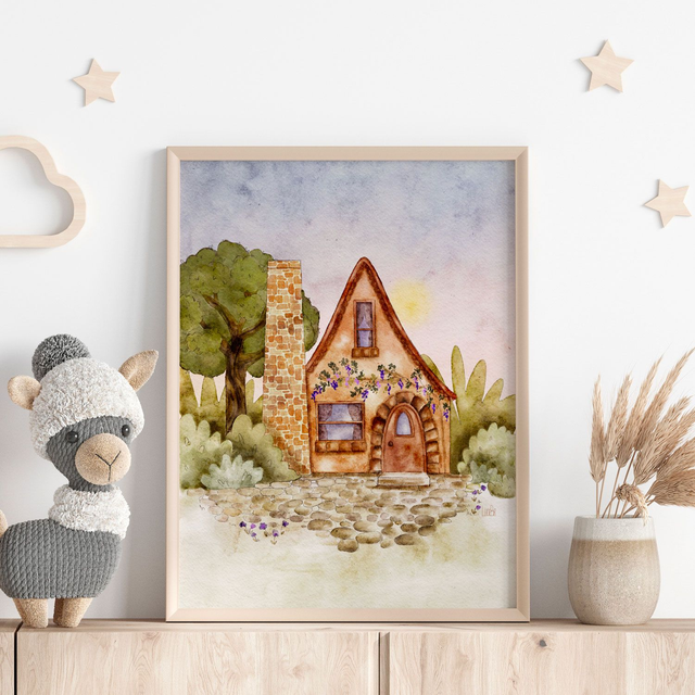 Affiche Petite maison style aquarelle | Décoration chambre | Illustration jeunesse 