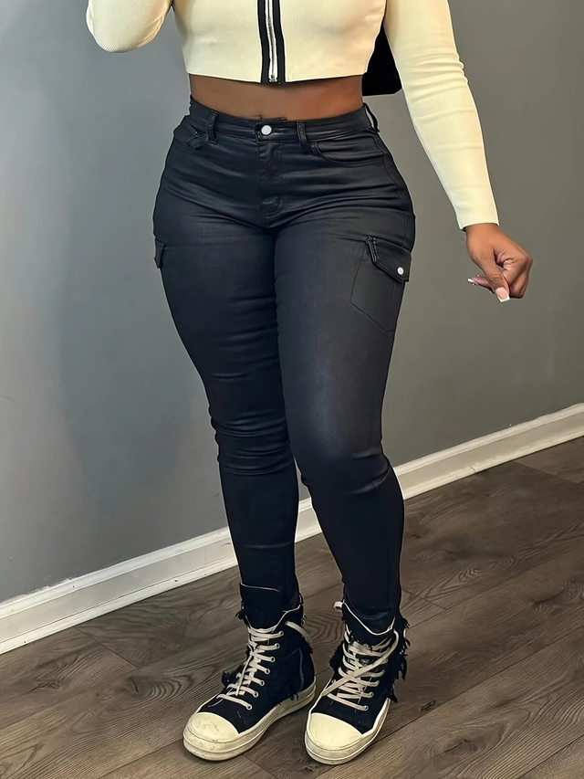 Women's Sexy High-Waisted Side Pocket Long Pants