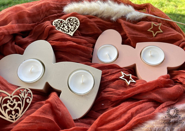 Support pour 2 bougies - Double Coeurs
