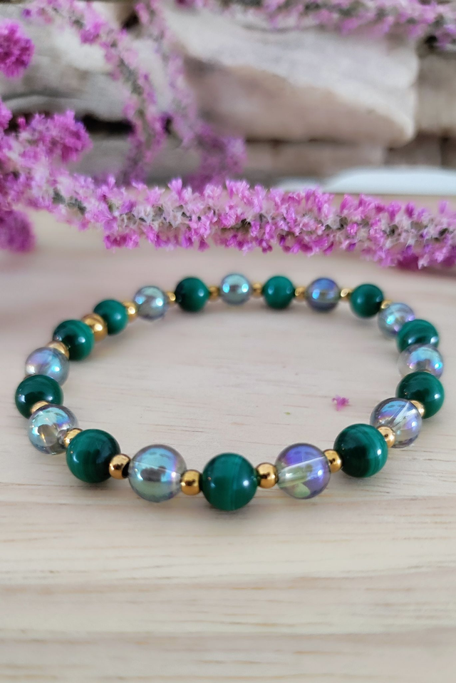 Bracelet Malachite et Cristal Aqua Aura