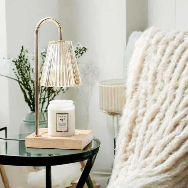 Amber Glass &amp; Light Wood Electric Candle Warmer (Tall)