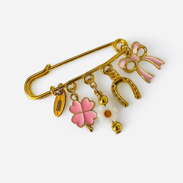 PINKY PONY Broche dorée et ses 3 CHARMS bonnet