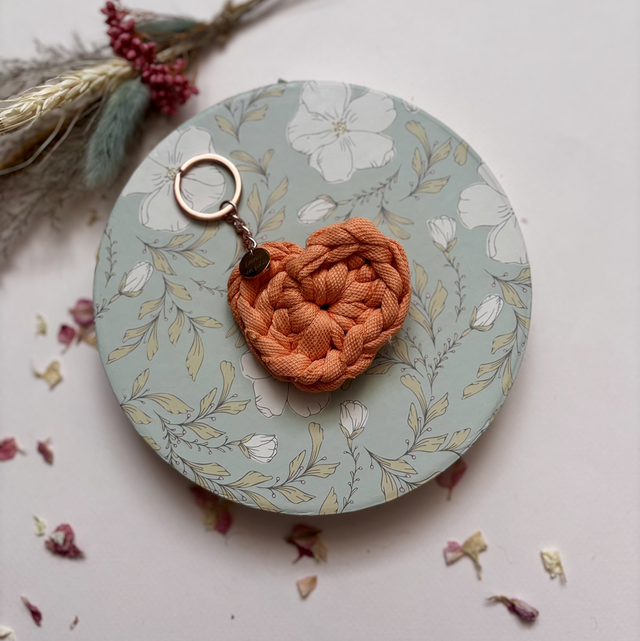 Porte-clés cœur orange en coton recyclé