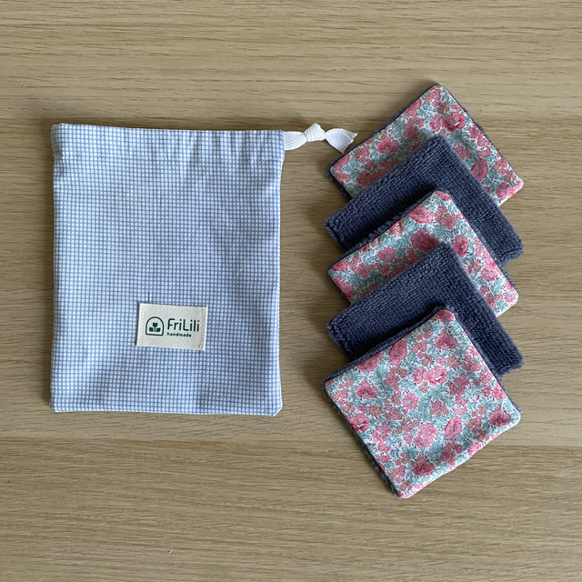 Lot de 5 lingettes - Fleurs Rose et Bleu
