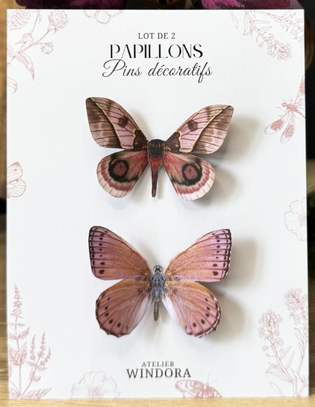 Lot de 2 Pins Papillons Rose | Décoration de rideaux