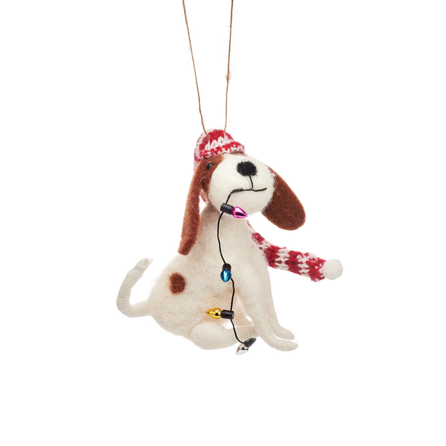  Dog with Fairy Lights Felt Hanging Decoration