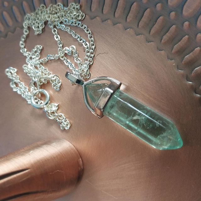 Natural Fluorite crystal point pendant