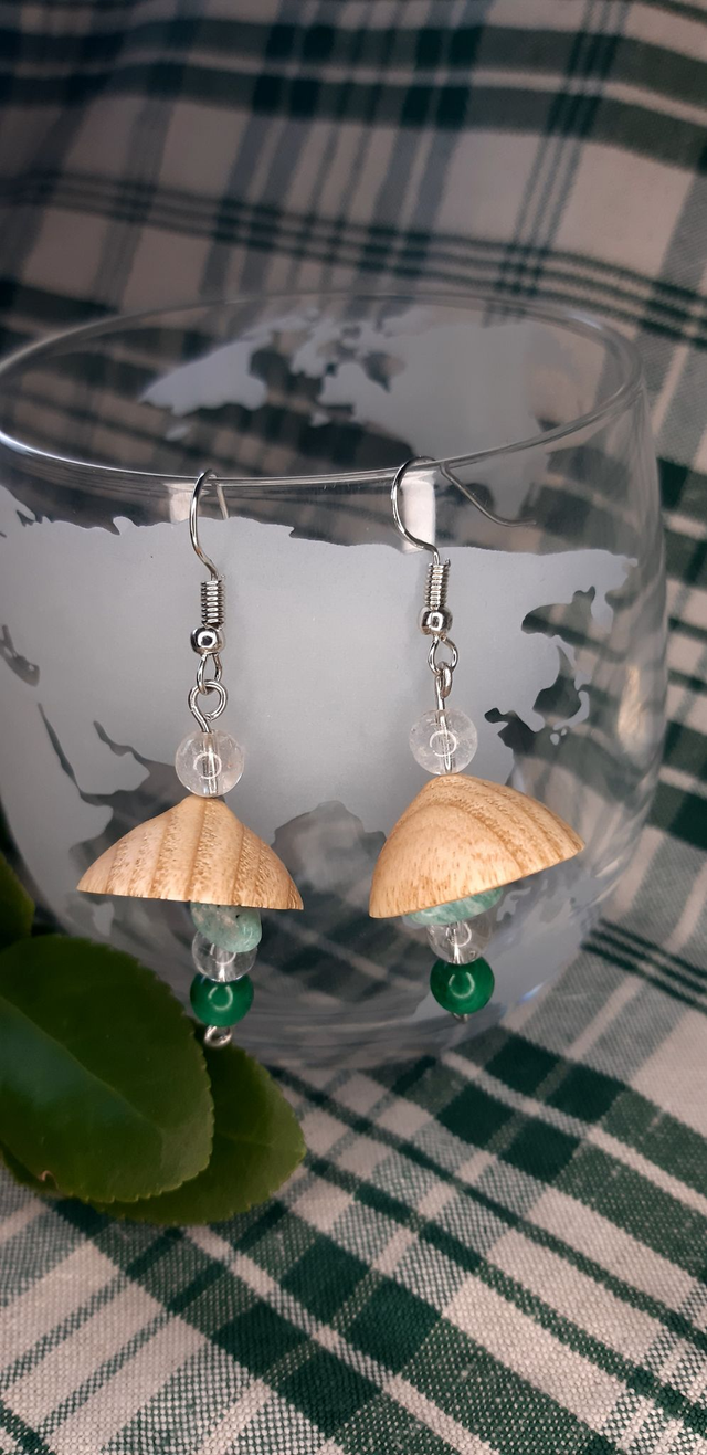 Boucles d'oreilles bois et pierres naturelles