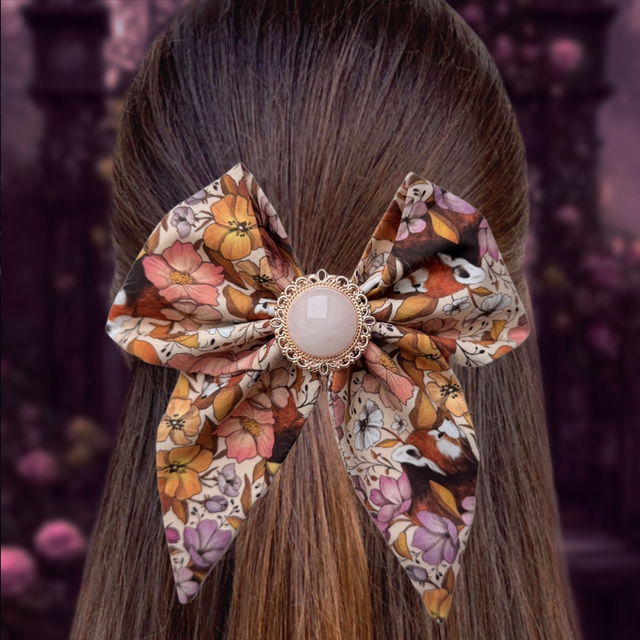 Barrette à cheveux - Les pandas roux - Quartz rose