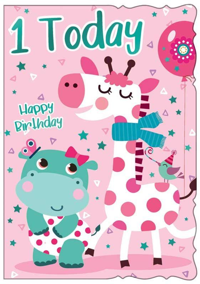 1st Cute Girls Birthday card giraffe design 