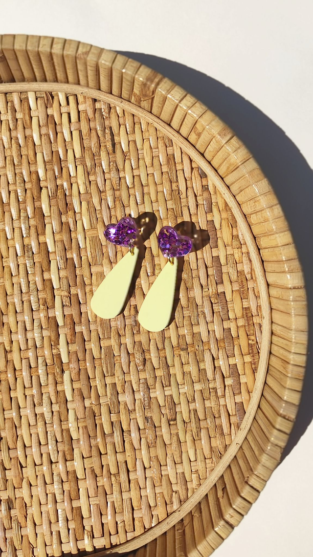 Boucles d'oreilles Julia - Paillettes violettes et jaune