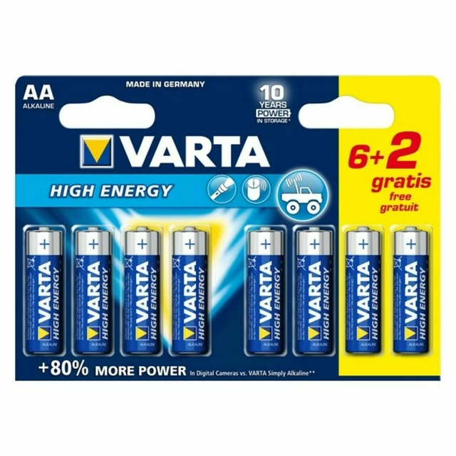 Pile alcaline 6+2 High Energy LR6 1,5V AA - VARTA