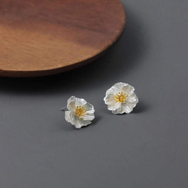 Poppy Silver Stud Earrings