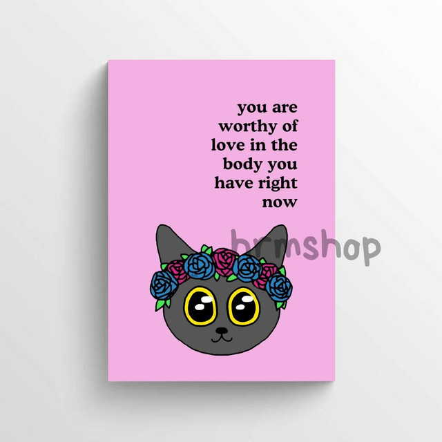 You Are Worthy (Pink Background) Art Print 6x4" Unframed 