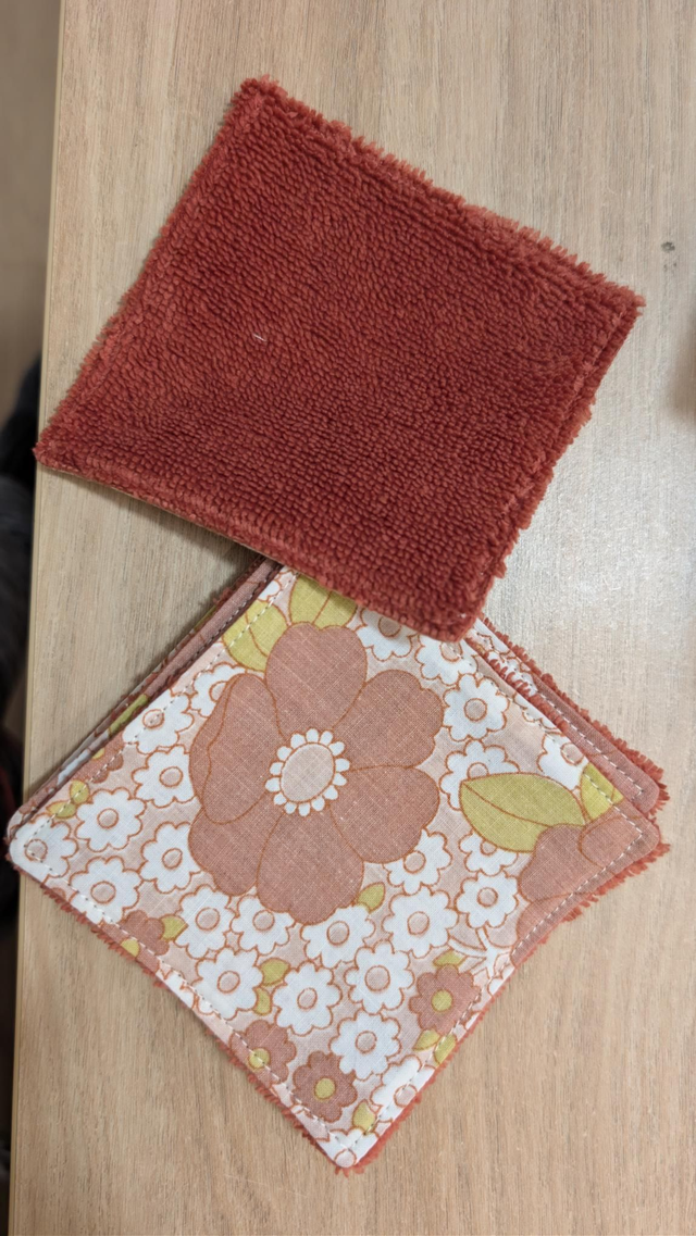 Lingettes démaquillantes lavables - Collection "Vintage Flower Power", + bambou terracotta, le lot de 5