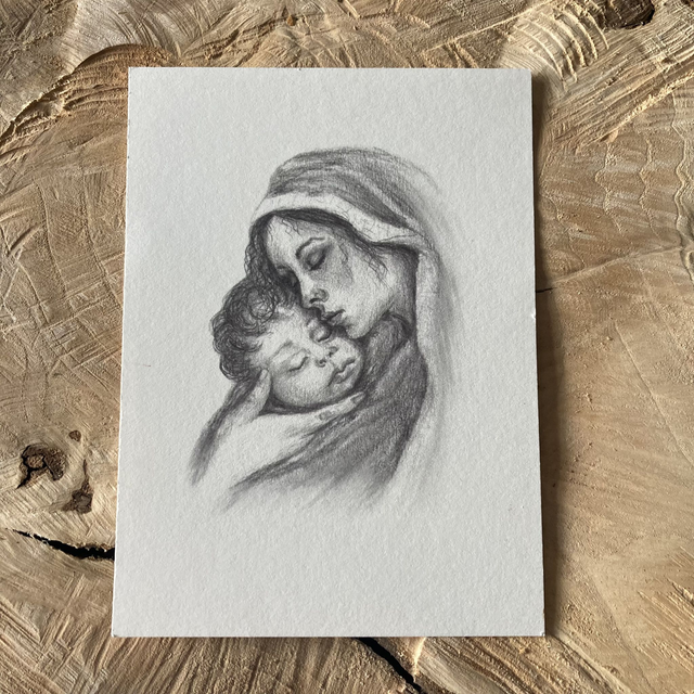 Kerst Postkaart Maria | zonder envelop | platte ansichtkaart Christelijke kerstkaart 