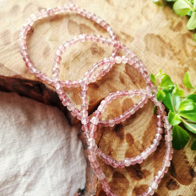 Strawberry quartz sugar cube faceted bracelet 