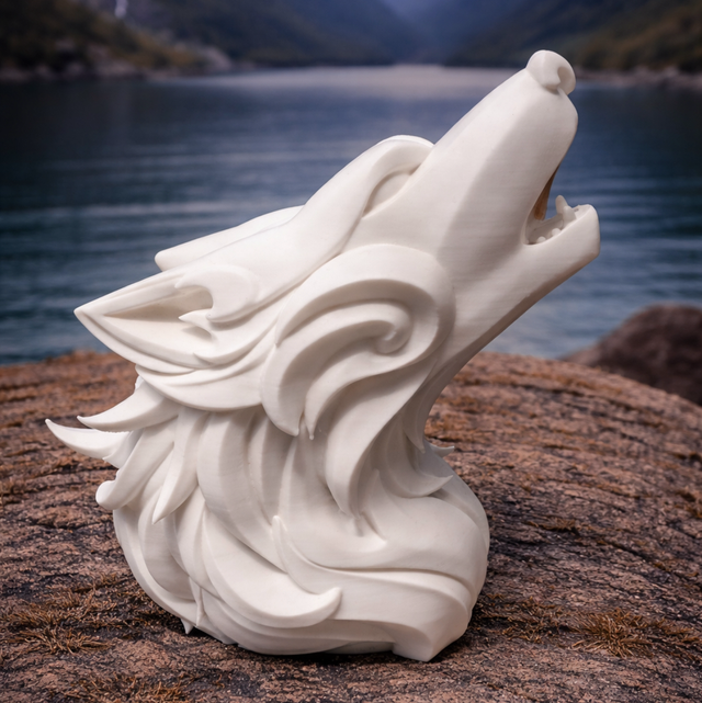 White Howling Wolf Sculpture 3D printed 