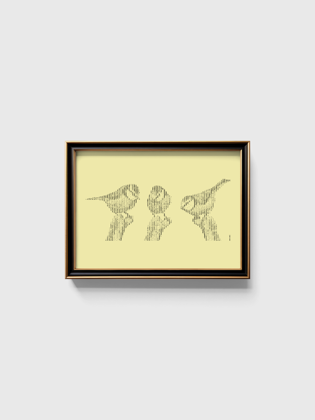 A3 Schreibmaschinenbild 3 Meisen in Schwarz auf Elfenbein