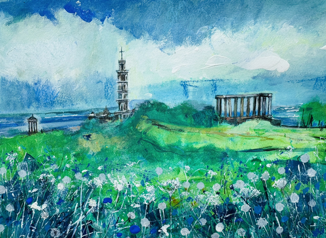 Original Painting - Cityscape-Edinburgh-Daisy Chains, Carlton Hill
