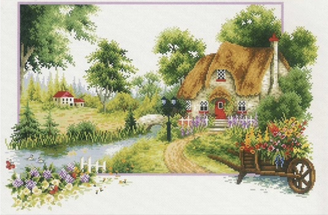 Summer Cottage No Count Cross Stitch Kit by Riolis