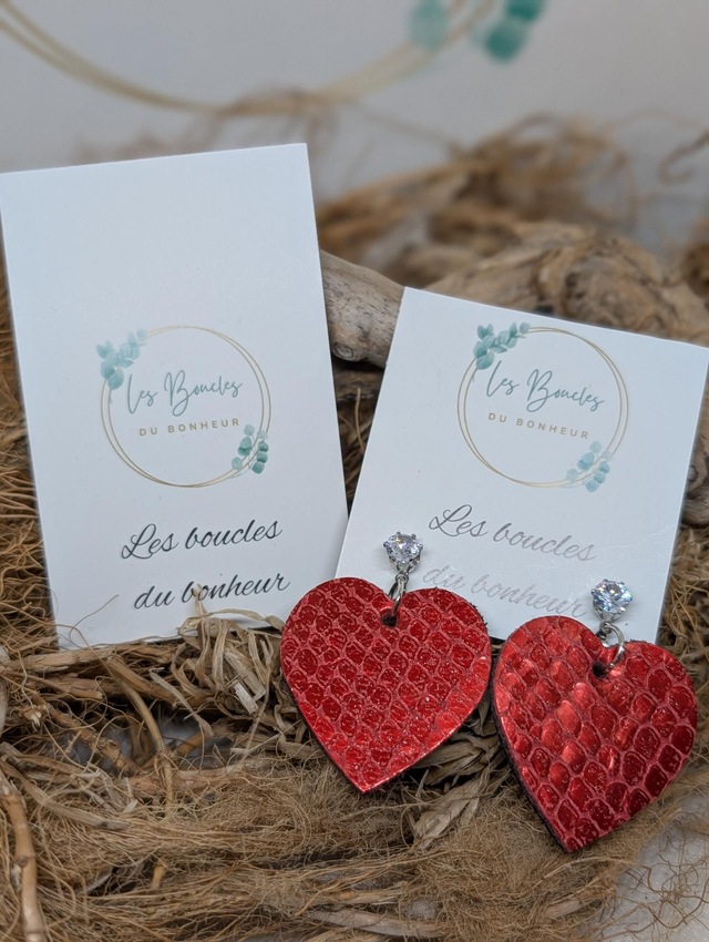Boucles d&#039;oreilles Coeur ❤️ rouge nc024 clips 