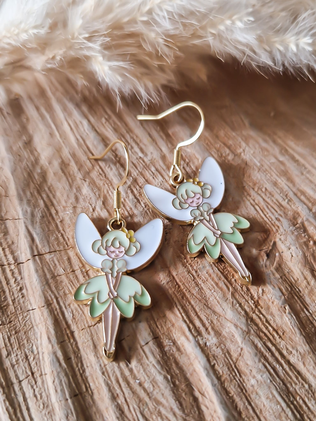 Boucles d'oreilles "Fées de la nature" - Modèle doré et vert